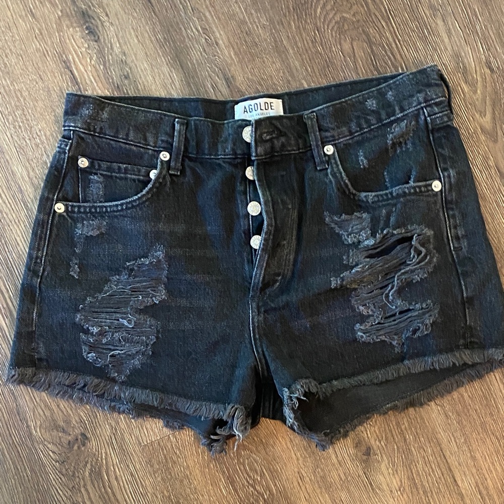 Agolde Charcoal Distressed Jean Shorts